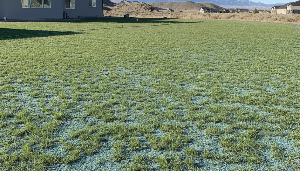 Healthy grass seedlings establishing after hydroseeding in Reno, NV by Chop Chop Landscaping